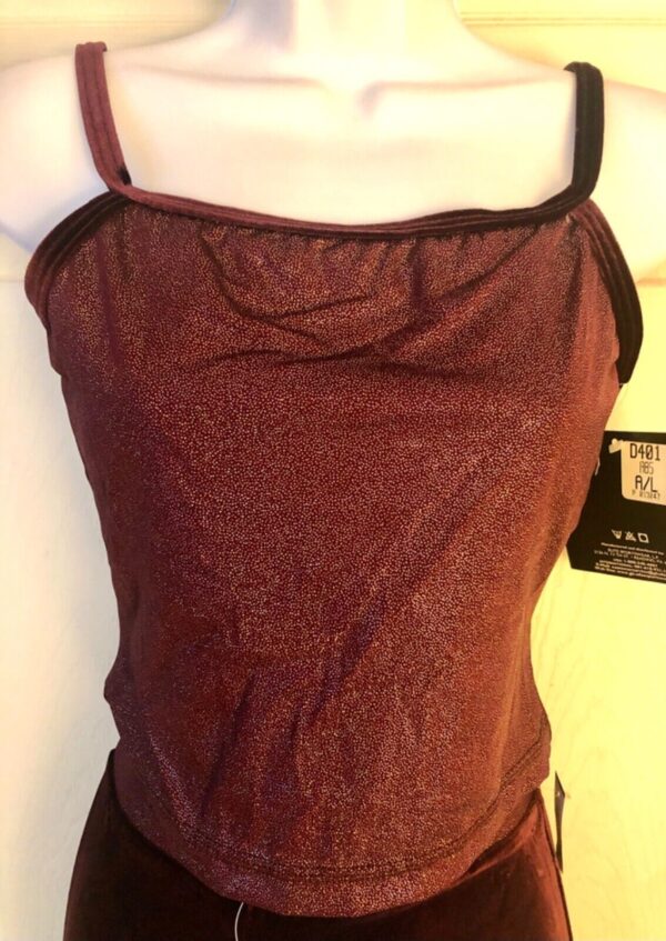 GK DANCE JAZZ LADIES LARGE WINE TWILIGHT X-BACK VELEVT STRAPS CAMISOLE TOP Sz AL