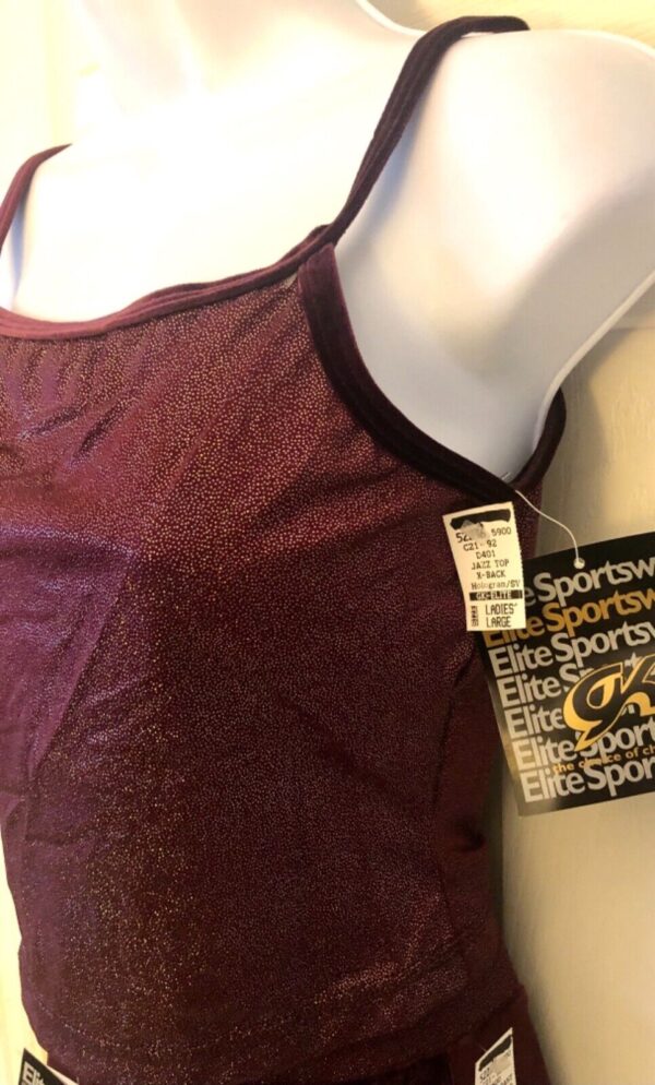 GK DANCE JAZZ LADIES LARGE WINE TWILIGHT X-BACK VELEVT STRAPS CAMISOLE TOP Sz AL - Image 3