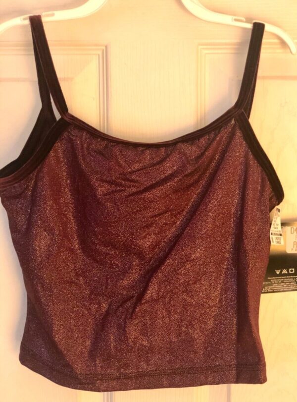 GK DANCE JAZZ LADIES LARGE WINE TWILIGHT X-BACK VELEVT STRAPS CAMISOLE TOP Sz AL - Image 6