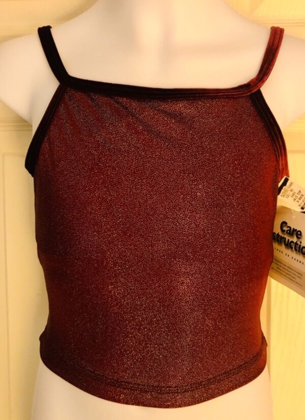 GK DANCE JAZZ TOP GIRLS LARGE WINE FOIL VELVET CRISSCROSS STRAPS CAMISOLE Sz CL