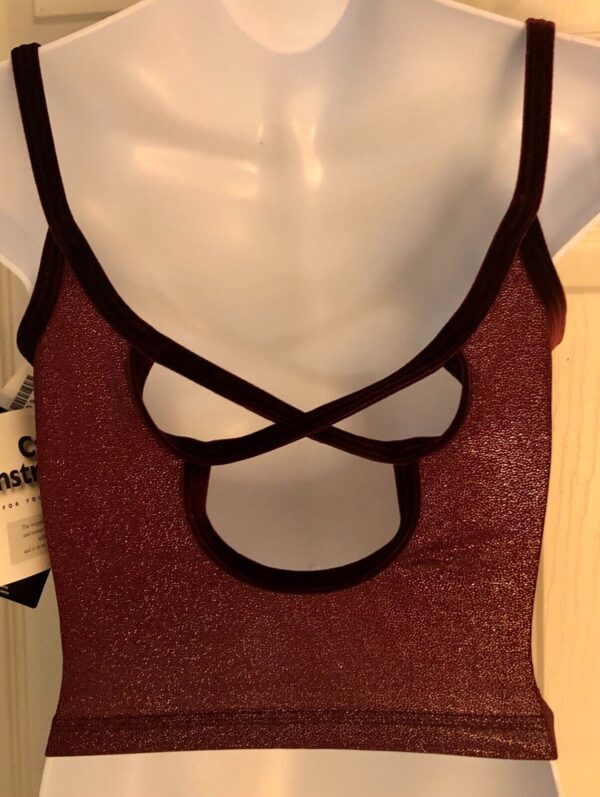 GK DANCE JAZZ TOP GIRLS LARGE WINE FOIL VELVET CRISSCROSS STRAPS CAMISOLE Sz CL - Image 4