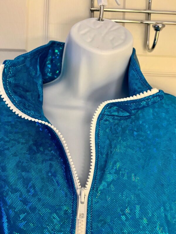 GK SUPPLEX WARM UP JACKET ADULT SMALL TURQUOISE FOIL WHITE GYMNASTIC CHEER Sz AS - Image 4