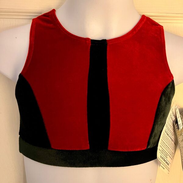 GK RED VELVET CROP TOP CHILD LARGE SLVLS BLACK VELVET TRIM DANCE GYMNASTS CL NWT