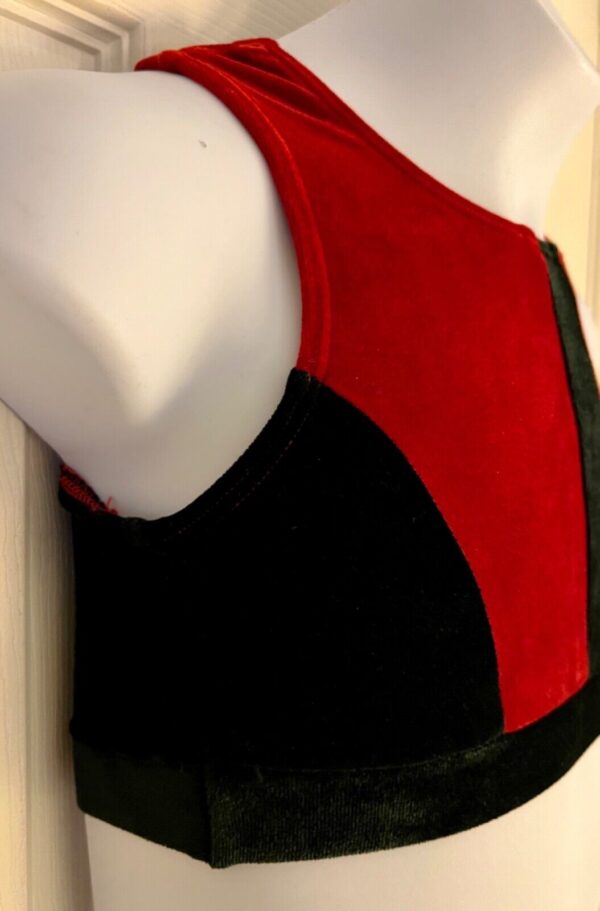 GK RED VELVET CROP TOP CHILD LARGE SLVLS BLACK VELVET TRIM DANCE GYMNASTS CL NWT - Image 2