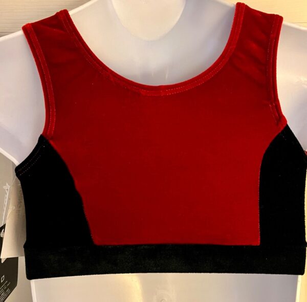 GK RED VELVET CROP TOP CHILD LARGE SLVLS BLACK VELVET TRIM DANCE GYMNASTS CL NWT - Image 4