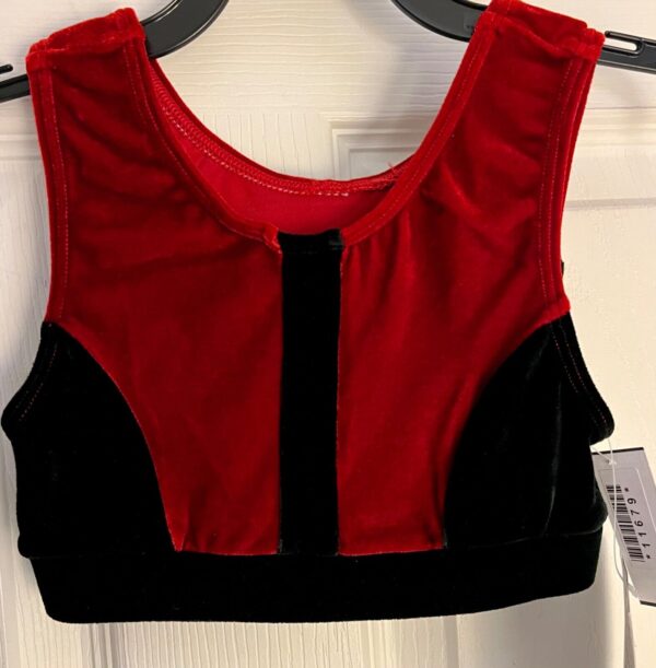 GK RED VELVET CROP TOP CHILD LARGE SLVLS BLACK VELVET TRIM DANCE GYMNASTS CL NWT - Image 5