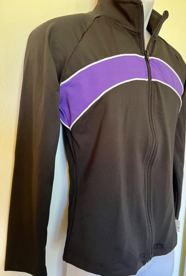 GK BLACK DRYTECH ADULT SMALL UNISEX PURPLE ACCENT GYMNASTICS WARM UP JACKET AS - Image 3