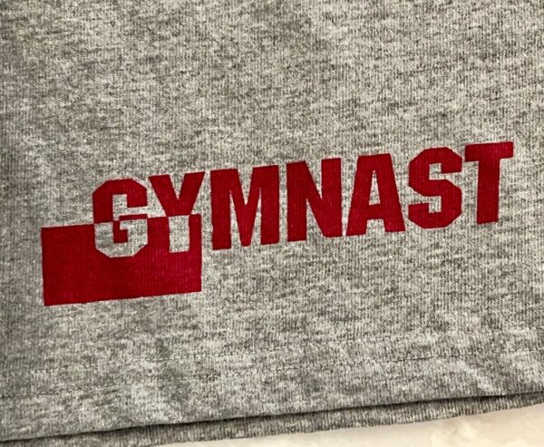 GK BOYS LARGE Gray Heather Cotton Blended RED "GYMNAST" Graphic Jersey Shorts L