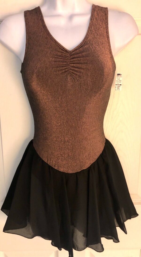 GK DANCE SKATE DRESS ANTIQUE COPPER LADIES SMALL LUREX SLVLS GEORGETTE SKIRT AS