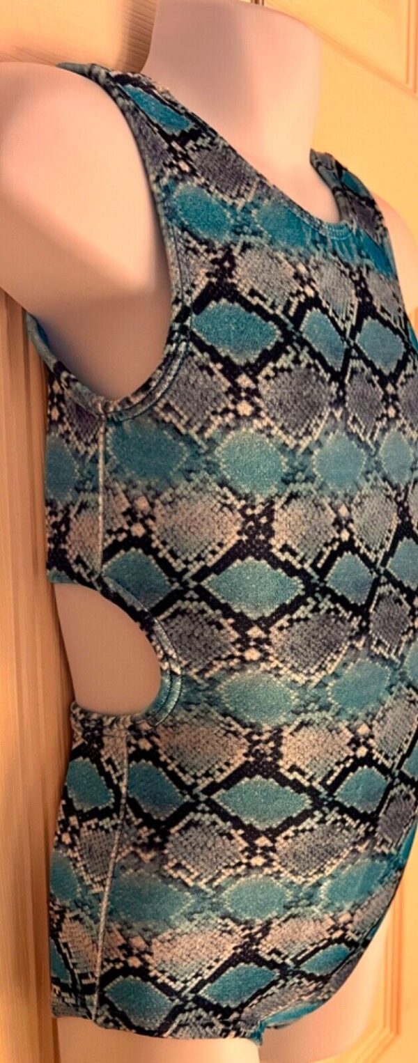 GK CHILD X-SMALL TEAL GRAY SNAKE PRINT GYMNASTICS DANCE TANK LEOTARD XS NWT - Image 3