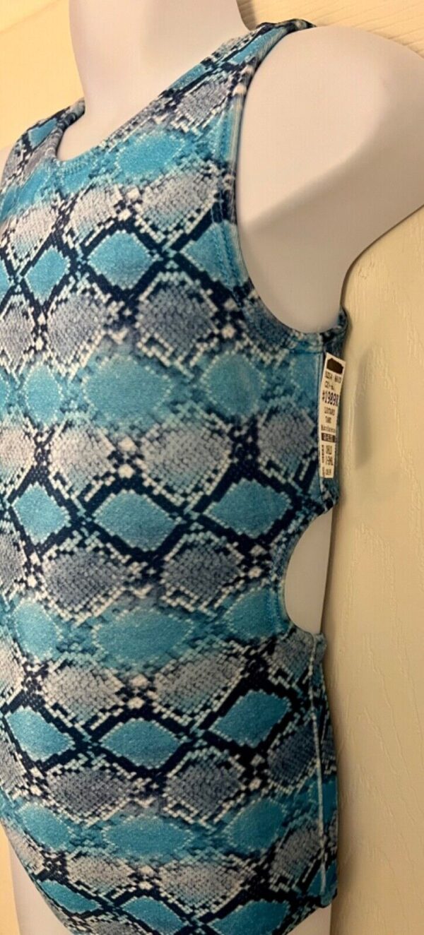 GK CHILD X-SMALL TEAL GRAY SNAKE PRINT GYMNASTICS DANCE TANK LEOTARD XS NWT - Image 4