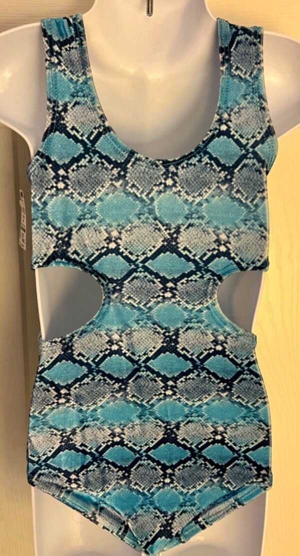 GK CHILD X-SMALL TEAL GRAY SNAKE PRINT GYMNASTICS DANCE TANK LEOTARD XS NWT - Image 6