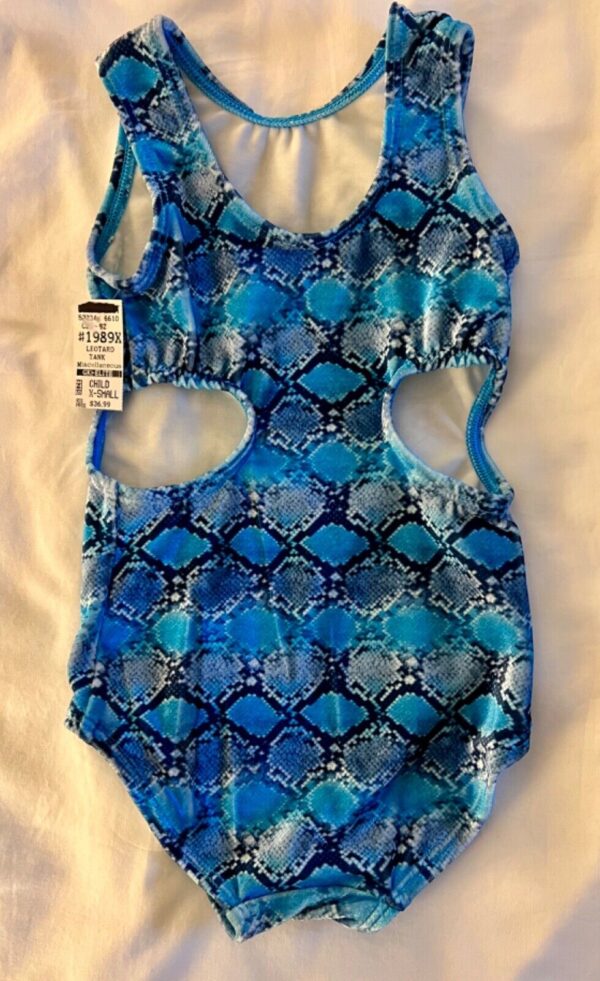 GK CHILD X-SMALL TEAL GRAY SNAKE PRINT GYMNASTICS DANCE TANK LEOTARD XS NWT - Image 8