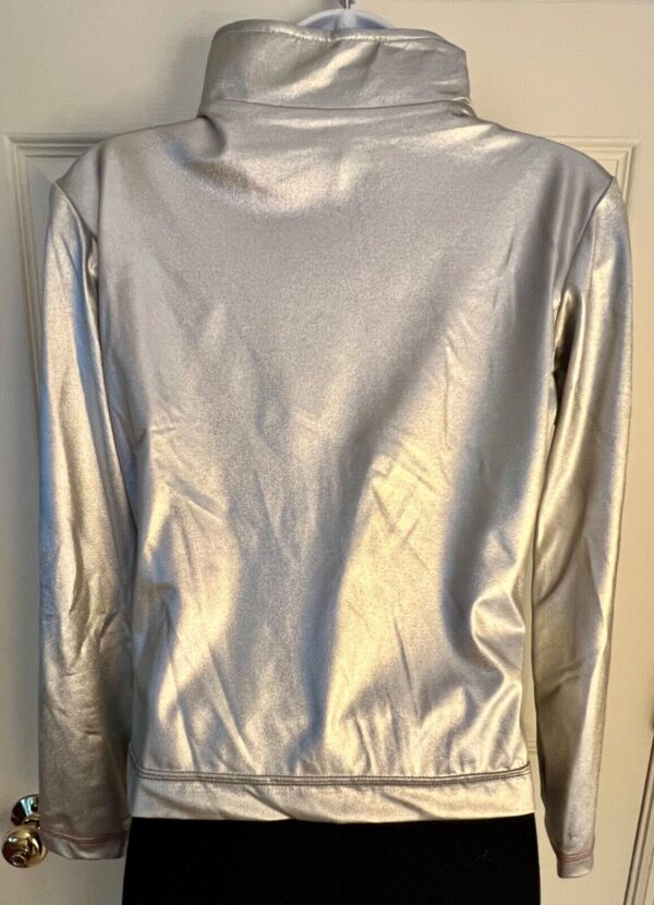 GK WARM UP JACKET ADULT SMALL SILVER METALLIC ZIP FRONT GYMNASTICS DANCE CHEER S - Image 3