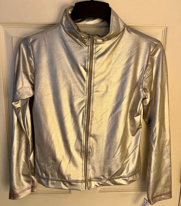 GK WARM UP JACKET ADULT SMALL SILVER METALLIC ZIP FRONT GYMNASTICS DANCE CHEER S - Image 4