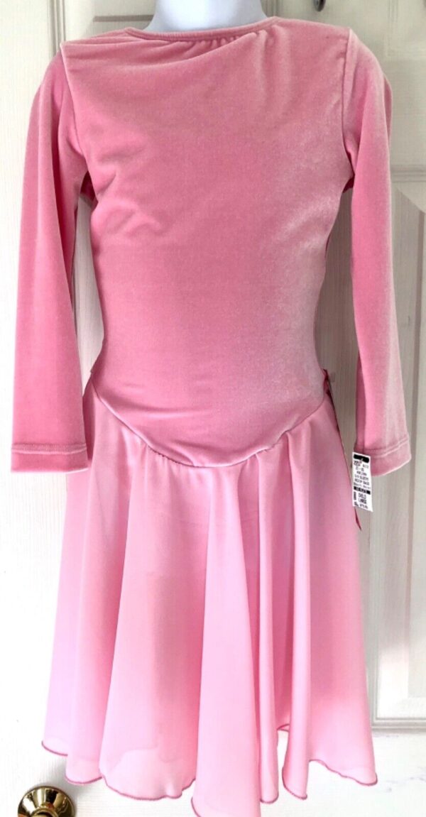 GK ELITE ICE DANCE SKATE DRESS CHILD LARGE LgSLV BALLET PINK VELVET Sz CL NWT!