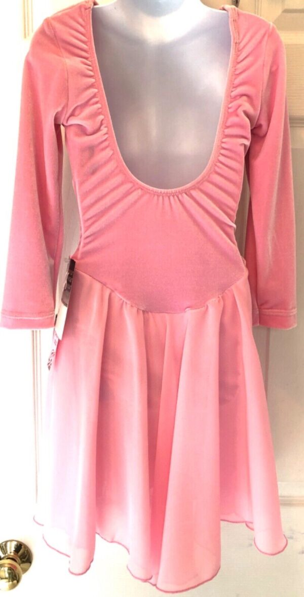 GK ELITE ICE DANCE SKATE DRESS CHILD LARGE LgSLV BALLET PINK VELVET Sz CL NWT! - Image 2