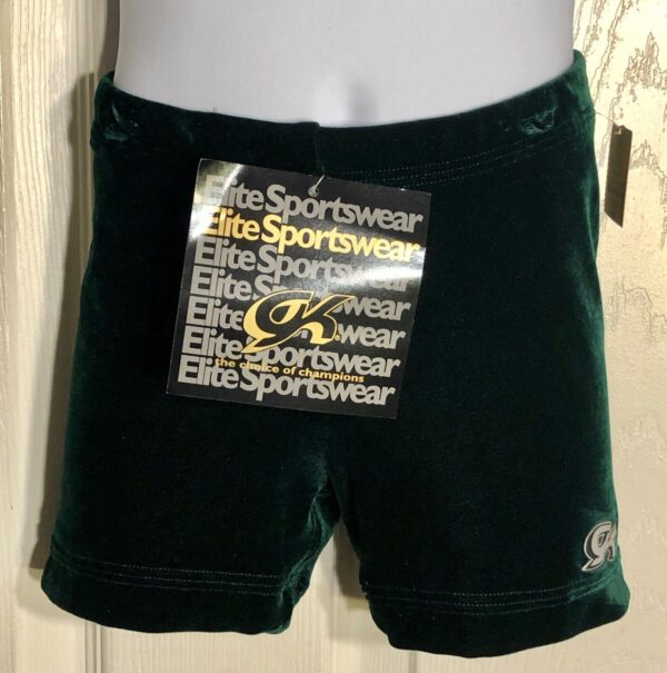 GK CHILD SMALL MINI WORKOUT SHORTS GREEN VELVET CHEER DANCE GYMNASTICS Sz CS NWT