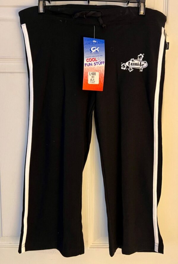 GK "TUMBLE" CAPRI PANTS SIZE LADIES LARGE COTTON/SPANDEX BLACK WHITE TRIM SZ L