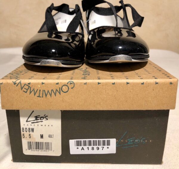 LEOâ€™S TIE TAP SHOE ADULT 5.5 TEMPO STUDENT BLACK PATENT LEATHER SIZE Sz 5.5 M - Image 2