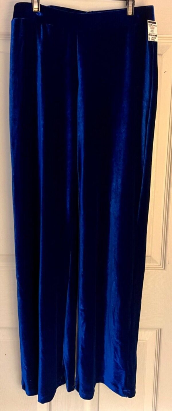 GK DANCE JAZZ LADIES SMALL BLUE VELVET BLUE VELVET WAISTBAND FLARED PANTS SZ S - Image 2