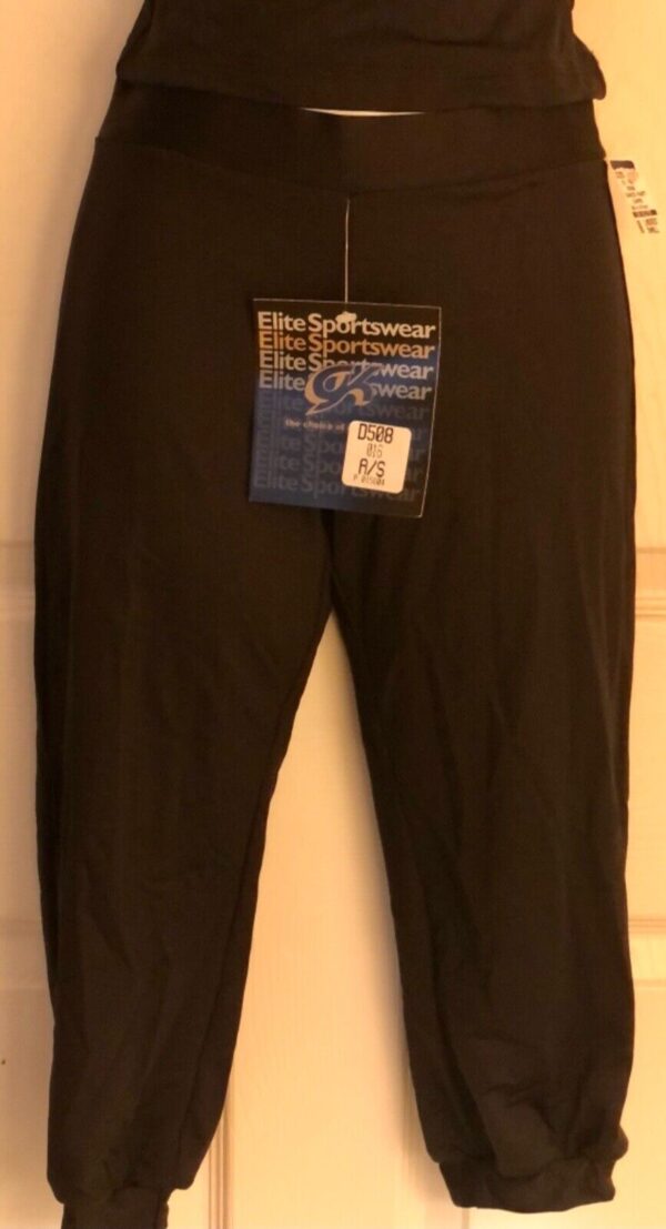 GK ELITE DANCE JAZZ LADIES SMALL BLACK MICROFIBER CUFFED CAPRI PANTS Sz AS NWT