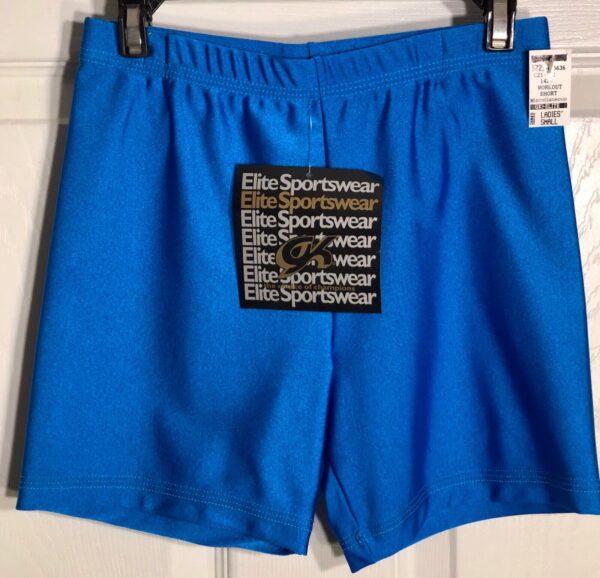 GK WORKOUT SHORTS LADIES SMALL BLUE DANCE CHEER GYMNASTICS NYLON/SPANDEX AS NWT!