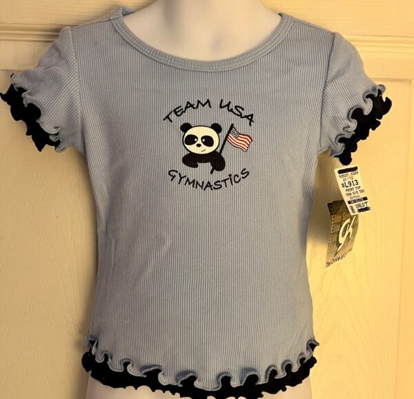 GK "TEAM USA GYMNASTICS" CHILD 4 TODDLER PANDA TEE RUFFLE SSLV COTTON TOP SZ 4T - Image 2