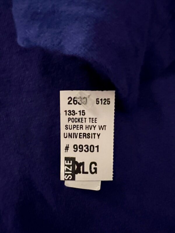 VTG UNIVERSITY WEAR MENS X-LARGE ROYAL  HVY WT COTTON POCKET TEE NO SHRINK Sz XL - Image 3