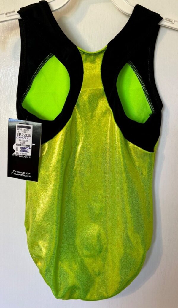 GK LEMON LIME MYSTIQUE GIRLS LARGE BLACK N/S GYMNASTIC DANCE TANK LEOTARD Sz CL - Image 4