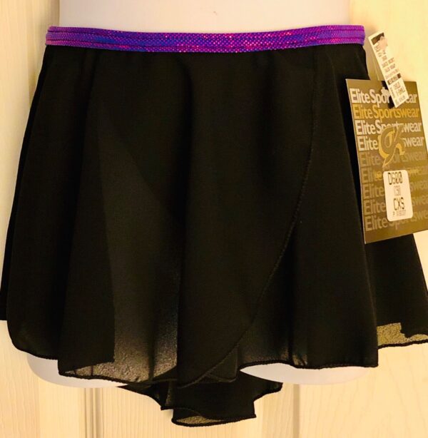 GK FAUX WRAP SKIRT CHILD SMALL BLACK GEORGETTE FOIL WAIST DANCE BALLET SZ S NWT!