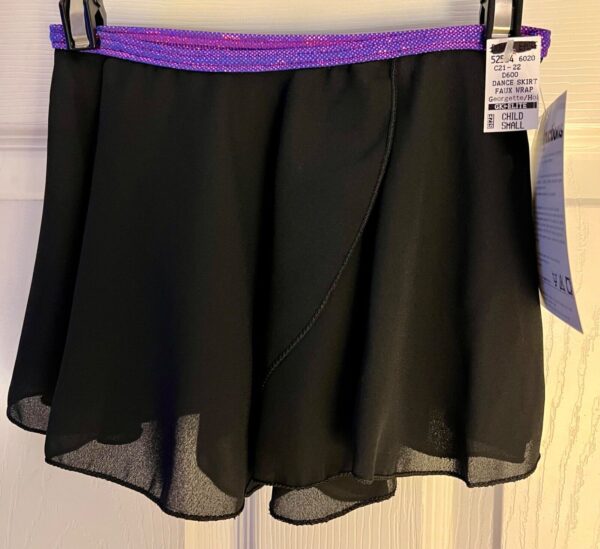 GK FAUX WRAP SKIRT CHILD SMALL BLACK GEORGETTE FOIL WAIST DANCE BALLET SZ S NWT! - Image 5