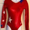 GK ELLgSLV LADIES SMALL RED FOIL BLUE WHITE STARS GYMNASTIC DANCE LEOTARD Sz AS