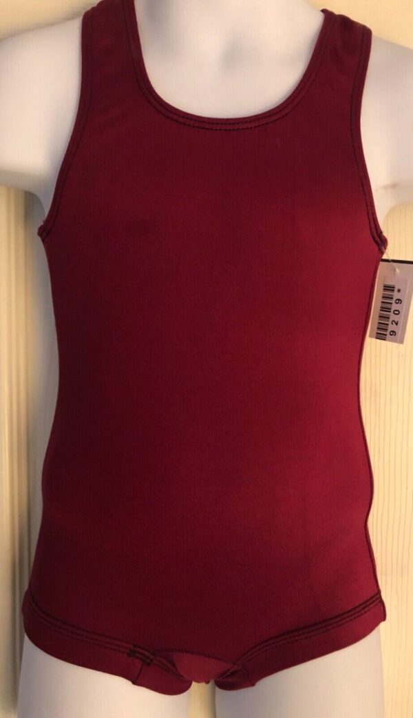 GK COMPETITION SHIRT SINGLET CHILD TODDLER BURGUNDY N/S BOYCUT LEG CUT Sz CT