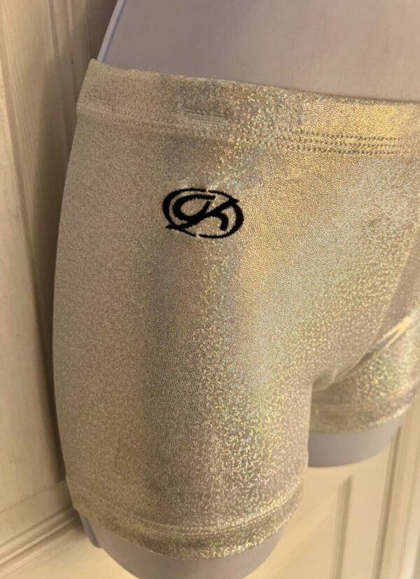 CHEER GK ADULT PETITE X-SMALL WHITE SPARKLE WORKOUT GYMNASTICS DANCE SHORTS PXS - Image 3