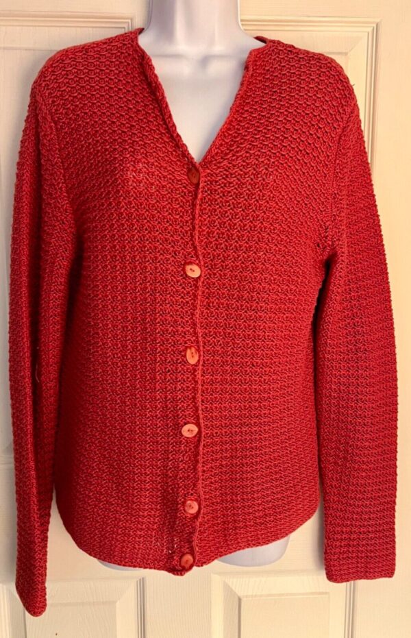 Talbots Red Coral Women's Large Mercerized Cotton Crochet Cardigan Sweater SZ L