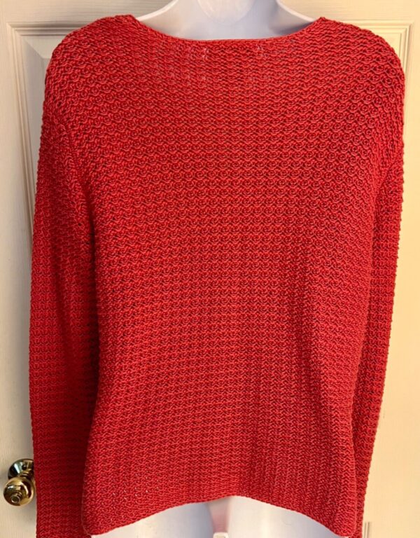 Talbots Red Coral Women's Large Mercerized Cotton Crochet Cardigan Sweater SZ L - Image 2