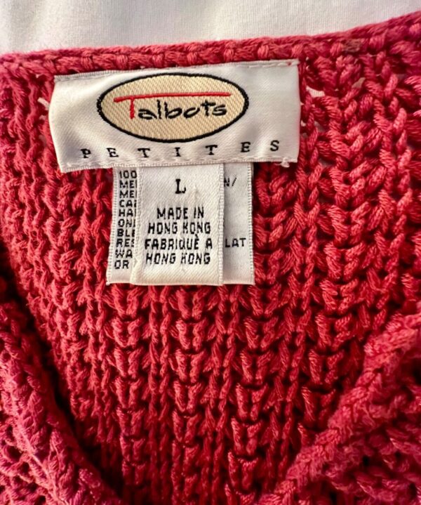 Talbots Red Coral Women's Large Mercerized Cotton Crochet Cardigan Sweater SZ L - Image 4