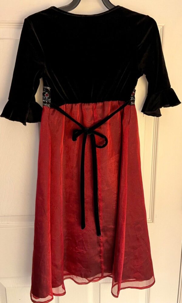 Brooke Lindsay Girl's Size 7 Black Velour Burgundy Sheer 3/4 Slv Maxi Dress SZ 7 - Image 5