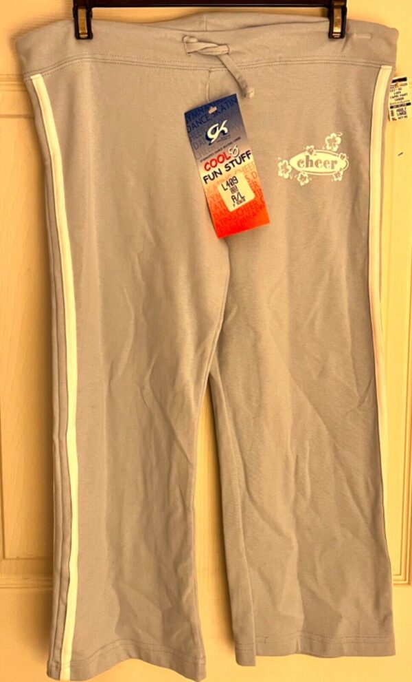 GK 'CHEER' GRAPHIC LADIES LARGE LIGHT BLUE COT/SPANDEX CHEER CAPRI PANTS SZ L - Image 2