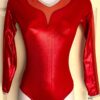 GK LgS RED MYSTIQUE ADULT SMALL RED MESH GYMNASTICS DANCE CHEER LEOTARD Sz AS