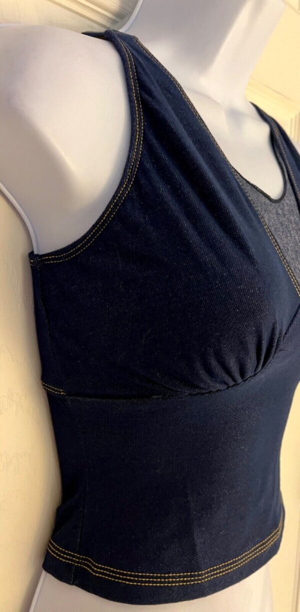 GK DANCE JAZZ ADULT SMALL NAVY SPARKLE DENIM X-BACK STRAPS HALTER TOP Sz AS - Image 3