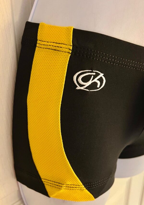 GK CHEER ADULT X-SMALL MICRO MINI BLACK NYLON YELLOW MESH GYM DANCE SHORTS XS - Image 3