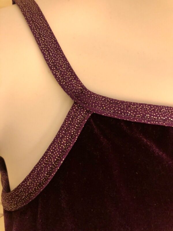 GK DANCE JAZZ TOP GIRLS LARGE PURPLE VELVET FOIL CRISSCROSS STRAP CAMISOLE Sz CL - Image 2