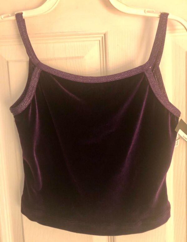 GK DANCE JAZZ TOP GIRLS LARGE PURPLE VELVET FOIL CRISSCROSS STRAP CAMISOLE Sz CL - Image 5