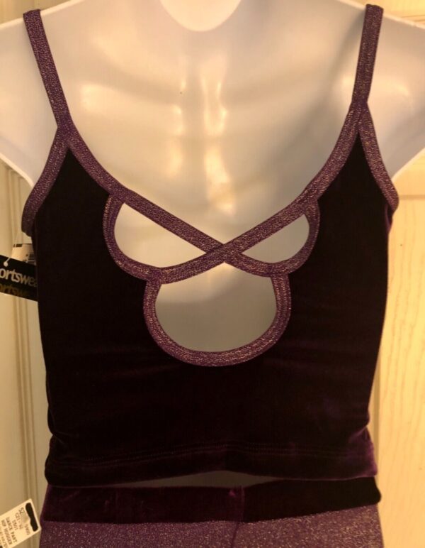 GK DANCE JAZZ TOP GIRLS LARGE PURPLE VELVET FOIL CRISSCROSS STRAP CAMISOLE Sz CL - Image 6