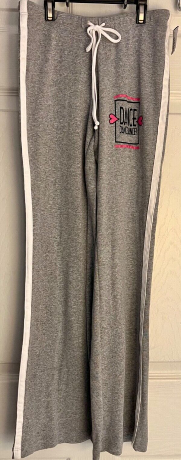 GK â€œDANCEâ€ GRAPHIC GIRLS SMALL GRAY COTTON ATHLETIC LOUNGE STRIPES PANTS Sz CS - Image 2