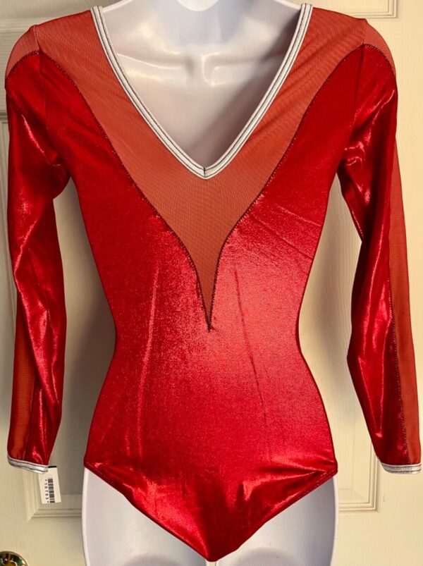 GK LgS RED MYSTIQUE ADULT SMALL RED MESH GYMNASTICS DANCE CHEER LEOTARD Sz AS - Image 6