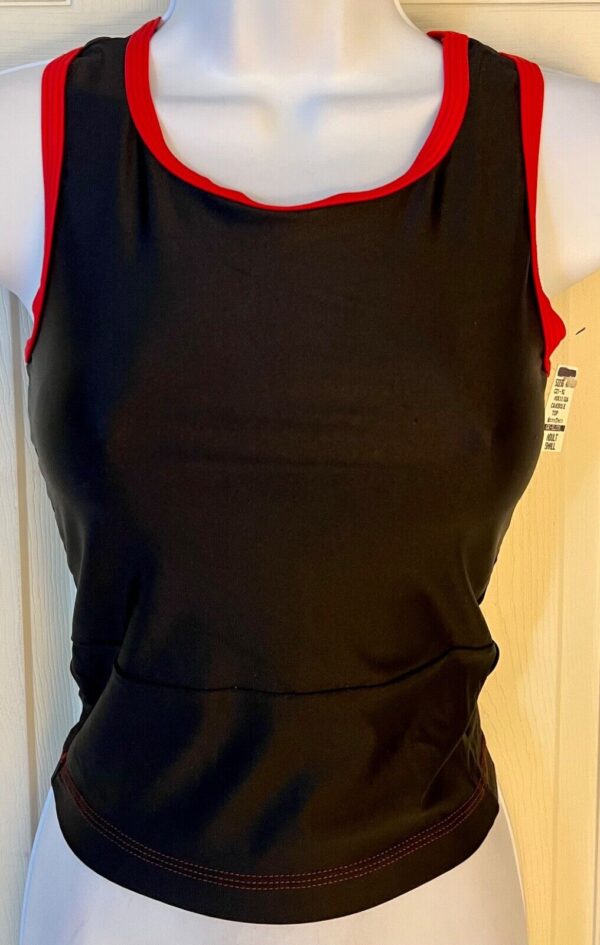 GK ELITE DANCE JAZZ ADULT SMALL BLACK MICROTECH RED TRIM TANK TOP Sz AS NWT!