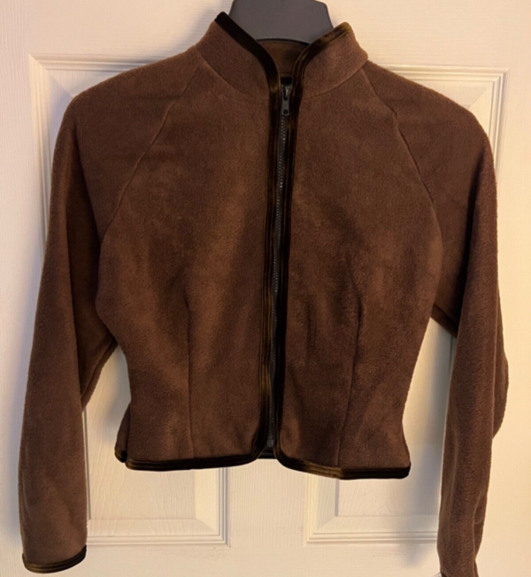 GK ICE SKATE JACKET ADULT SMALL FITTED BROWN FLEECE VELVET TRIM WARM UP ZIP SZ S - Image 9